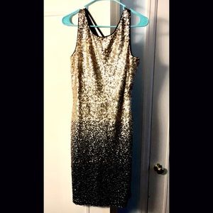 Venus matte Gold & Charcoal sequin dress. Size 2